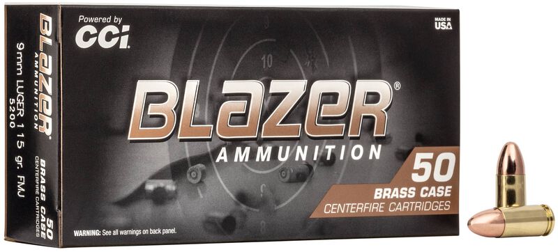 CCi Blazer Brass Case 9MM Luger, in FMJ, 115gr, 50 Rounds