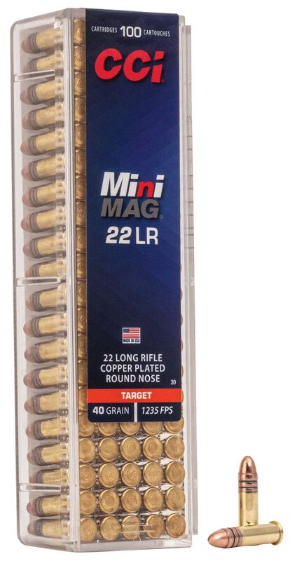 CCi Target Mini Mag 22 LR Copper Plated Round Nose 1235FPS 40gr 100 Rounds