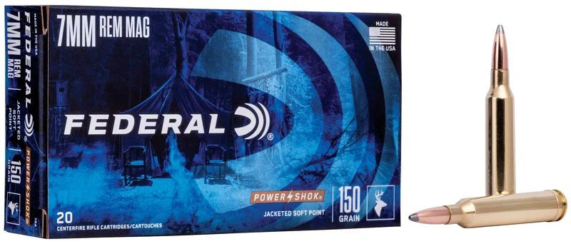 Federal Power-Shok 7mm REM MAG, in JSP, 150gr 3110 FPS 20 Rounds