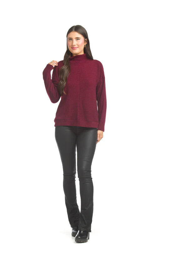 Papillon Mock Neck Ribbed Knit Top