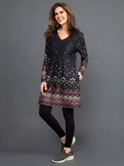 Papillon Border Rainfall Long Sleeve Dress