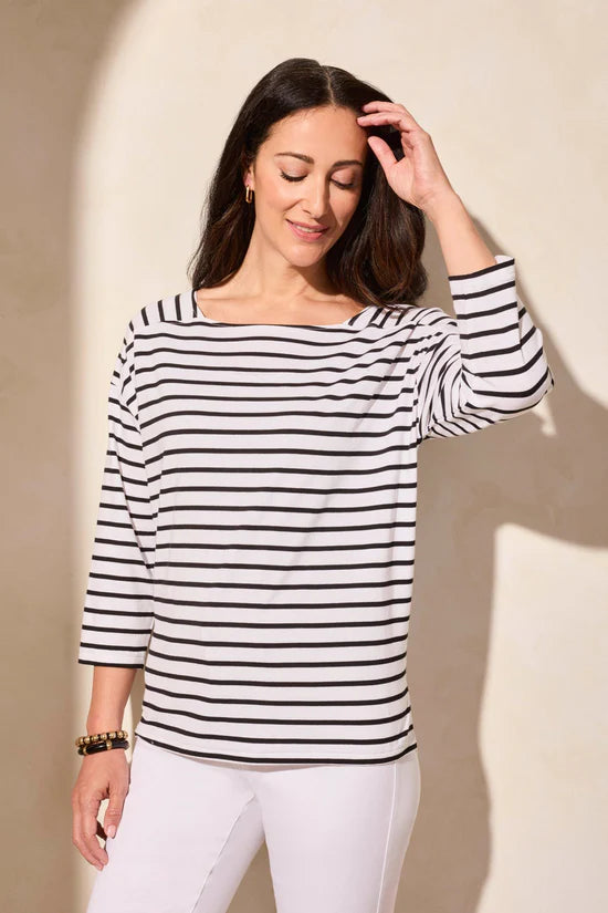 Tribal Stripe Jersey Boat Neck Top